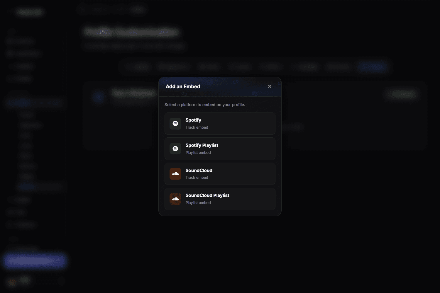 The Add Embed dialog