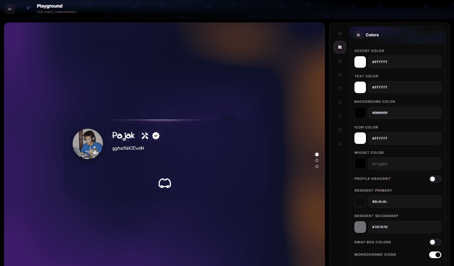 The Playground Studio with the options beside the live preview